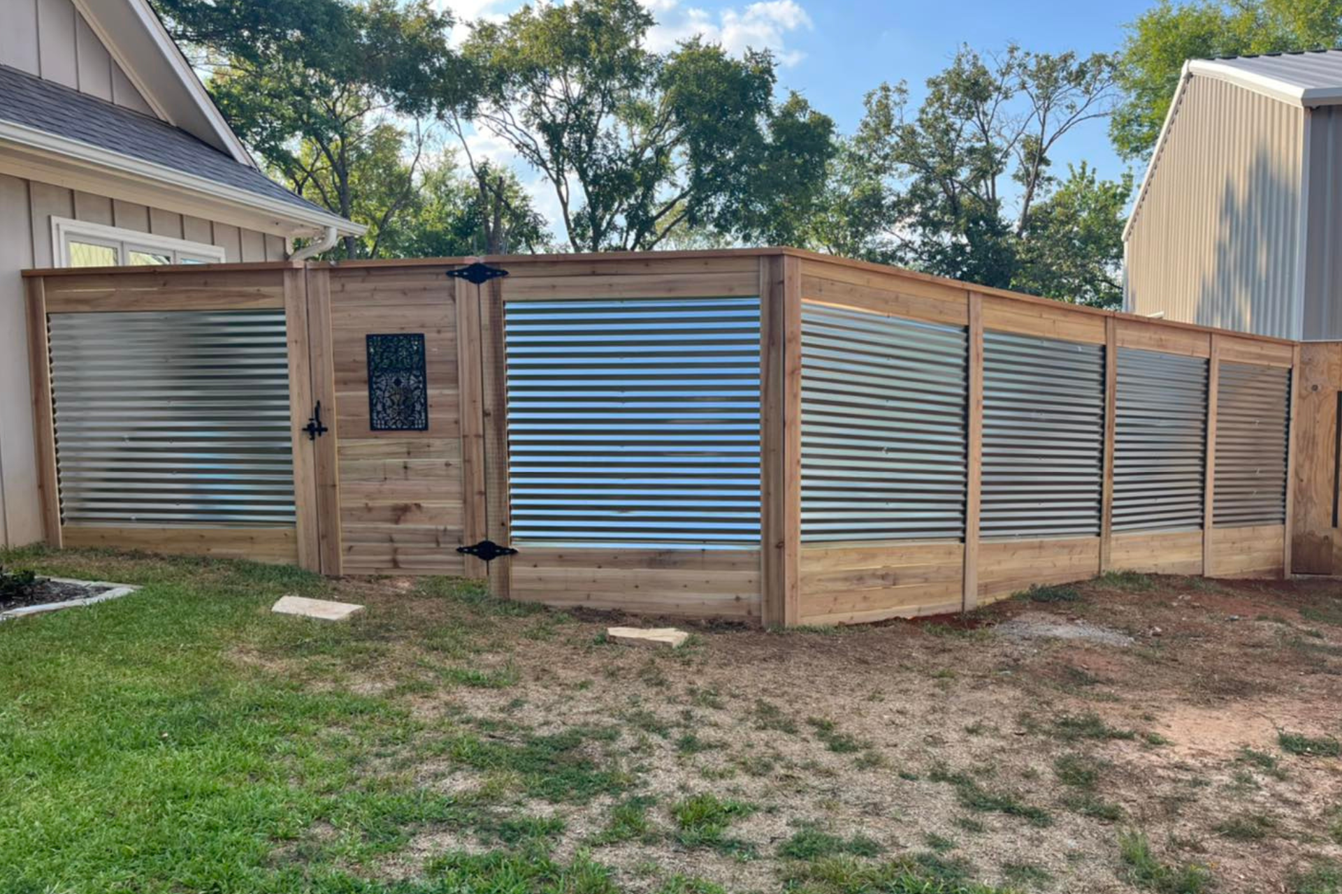 Wood Fence with Corrugated metal